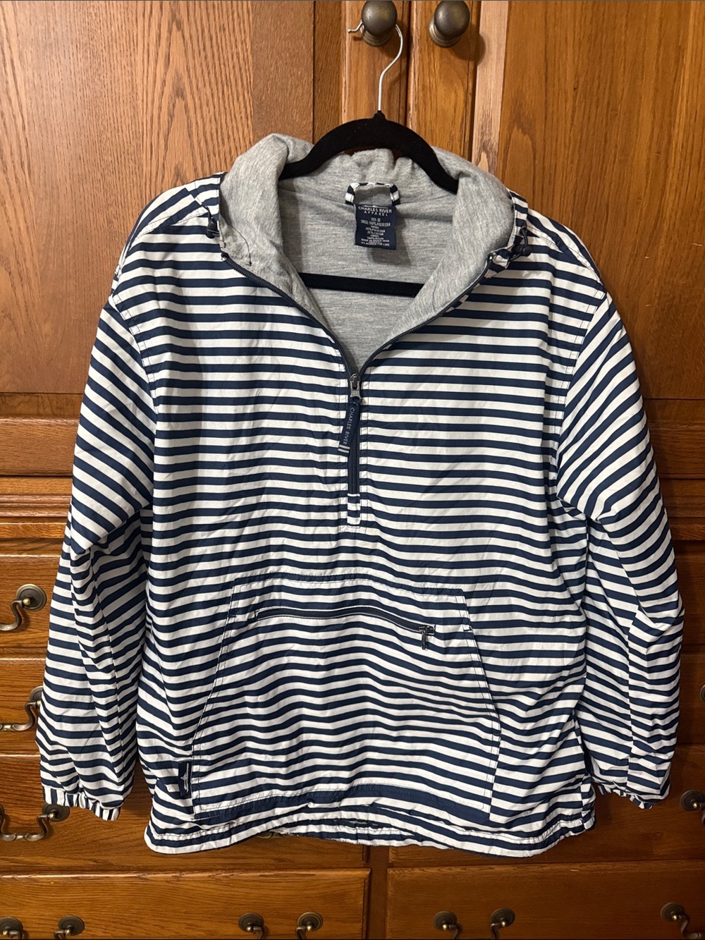 Charles River Apparel Navy and White Striped Quarter-Zip Pullover